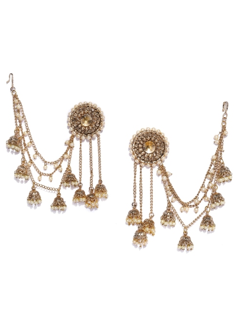 

Zaveri Pearls Gold-Toned Contemporary Drop Earrings with Ear Chain