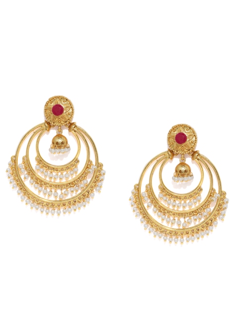 

Zaveri Pearls Gold-Toned & Maroon Circular Layered Chandbalis
