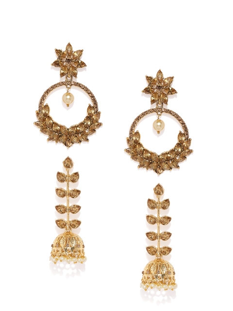 

Zaveri Pearls Set of 2 Gold-Plated Dome Shaped Drop Earrings