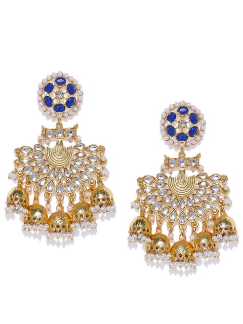 

Zaveri Pearls Gold-Plated & Blue Contemporary Jhumkas