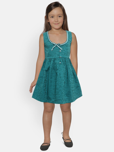 

United Colors of Benetton Girls Teal Green Jacquard Fit and Flare Dress