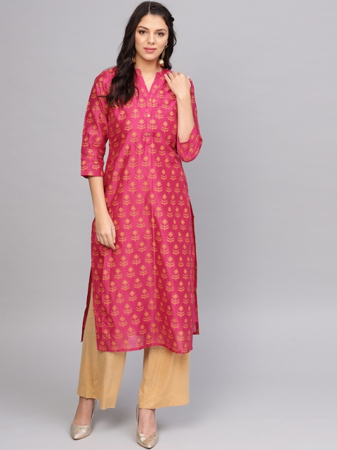 

Varanga Women Pink & Orange Printed Straight Kurta