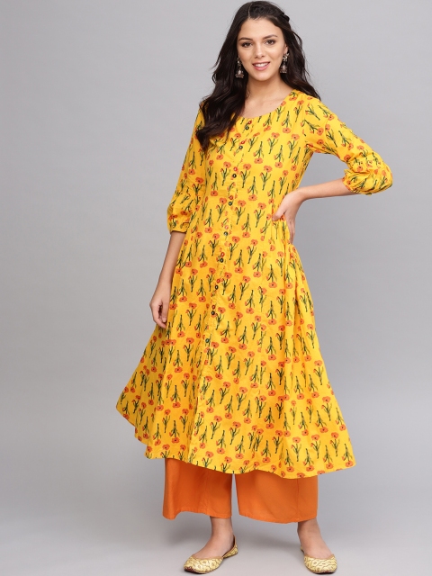 

Varanga Women Yellow & Orange Floral Printed A-Line Kurta