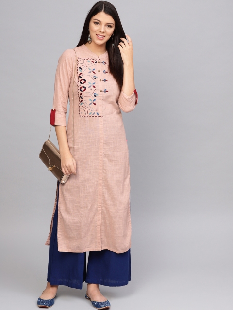 

Varanga Women Dusty Pink Yoke Design Straight Kurta