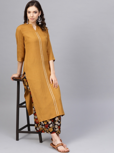 

Varanga Women Mustard Yellow & Coffee Brown Solid Kurta with Palazzos