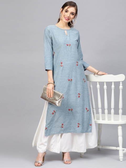 

Varanga Women Blue & White Embroidered Kurta with Palazzos