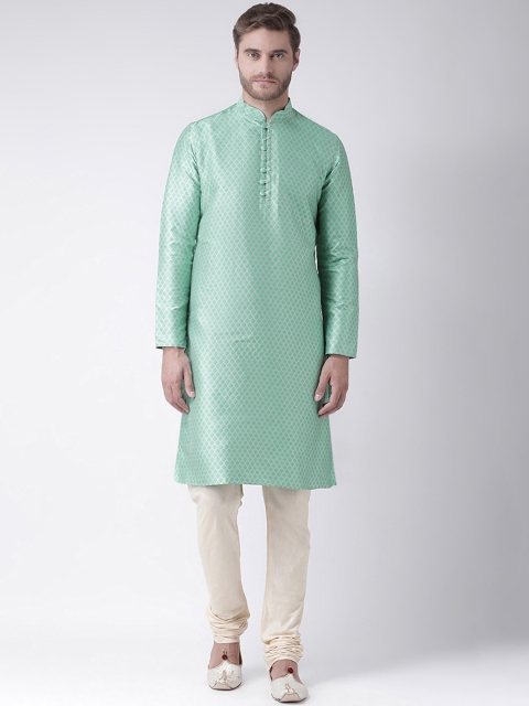 

DEYANN Men Green Printed Straight Kurta