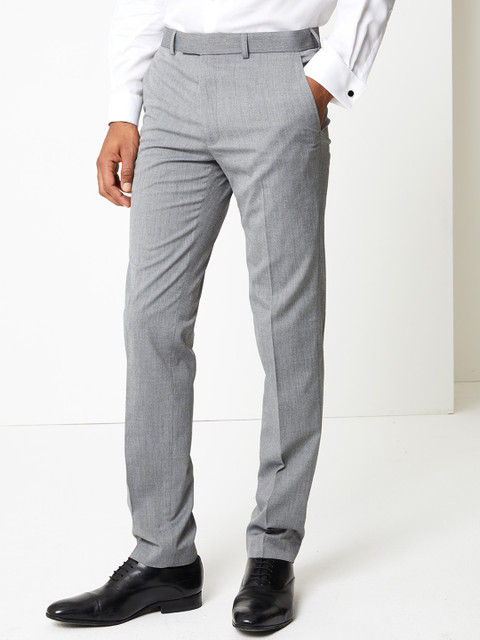 

Marks & Spencer Men Grey Slim Fit Solid Formal Trousers