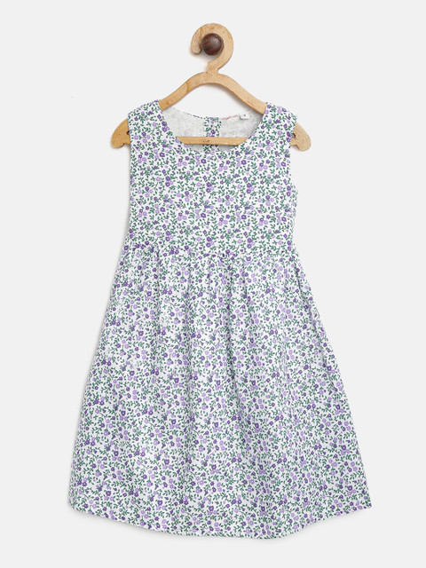 

CHUTPUT Girls White & Purple Printed Empire Dress