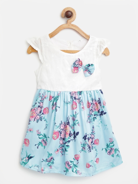 

CHUTPUT Girls Off-White & Blue Printed Fit and Flare Dress