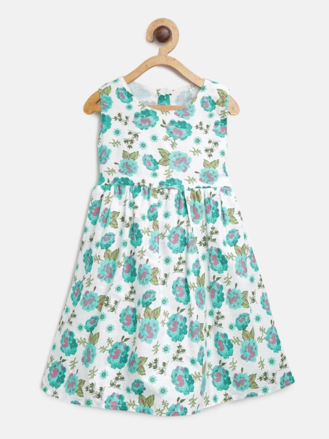 

CHUTPUT Girls White & Green Printed Empire Dress