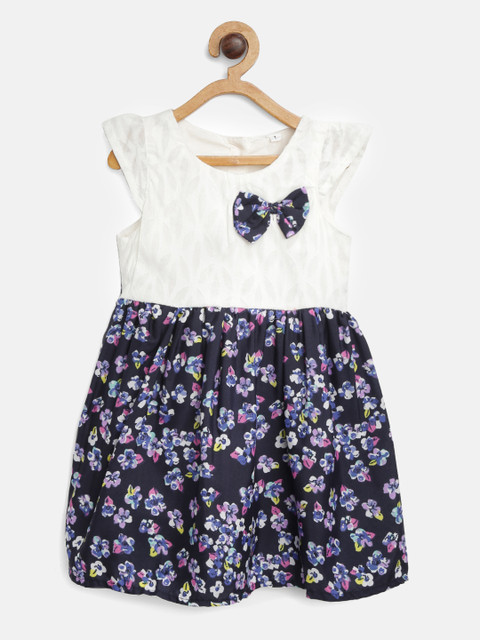 

CHUTPUT Girls Off-White & Blue Printed Fit and Flare Dress