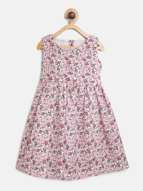 

CHUTPUT Girls Pink & Maroon Printed Empire Dress
