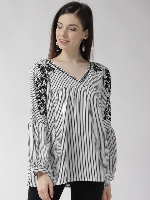 

plusS Women White & Black Striped A-Line Top
