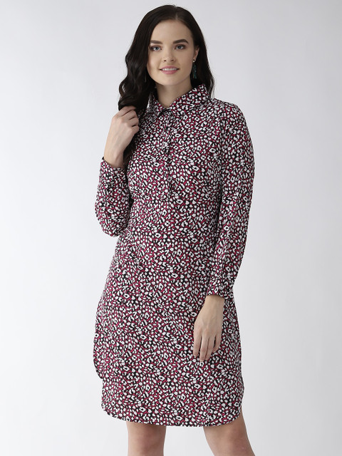 

plusS Women Pink & White Printed Shirt Dress