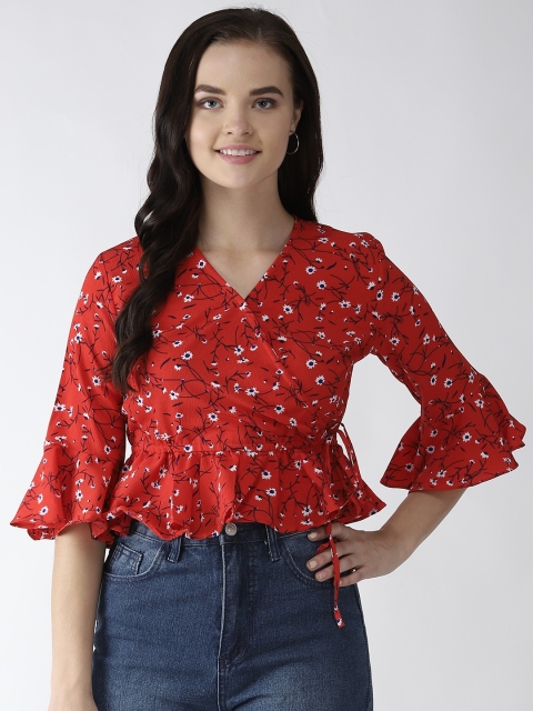 

plusS Women Red & Navy Blue Printed Wrap Top