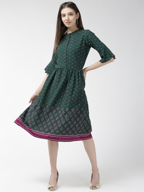 

plusS Women Green & Red Printed A-Line Dress