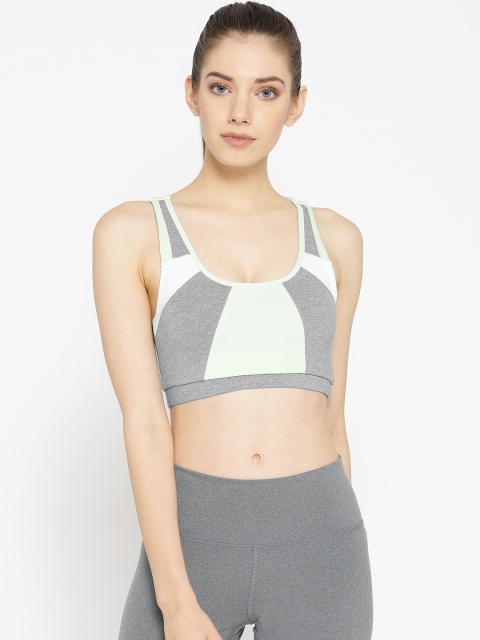 

SATVA Grey Melange & Green Colourblocked Non-Wired Lightly Padded Sports Bra WS19202MT