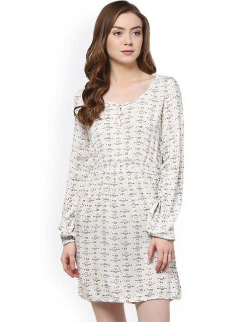

Hapuka Off-White & Black Printed A-Line Dress