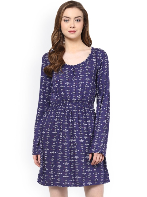 

Hapuka Blue Printed A-Line Dress