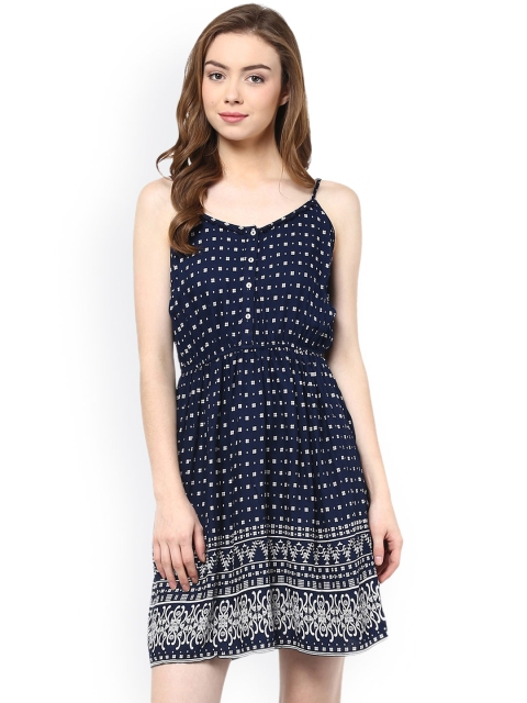 

Hapuka Navy & White Printed A-Line Dress, Navy blue