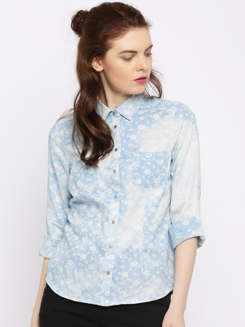 

ONLY Blue Washed Denim Printed Shirt