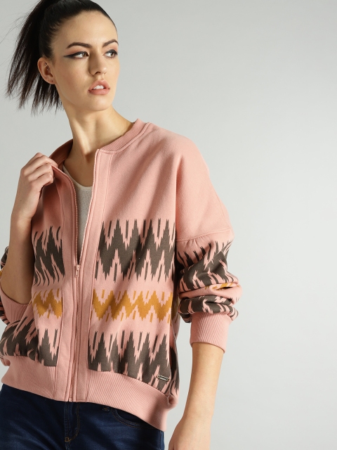 

Roadster Women Pink & Charcoal Grey Printed Sweatshirt