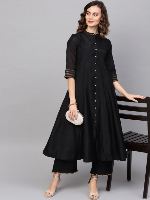 

Indo Era Women Black Solid A-Line Kurta