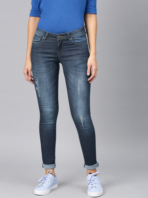 

American Crew Women Blue Slim Fit Mid-Rise Mildly Distressed Stretchable Jeans