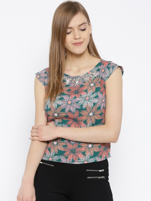 

ONLY Green Floral Print Embellished Top