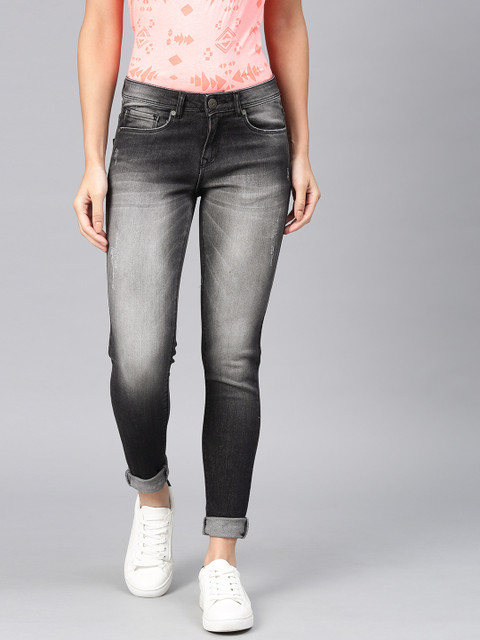 

American Crew Women Black Slim Fit Mid-Rise Low Distress Stretchable Jeans