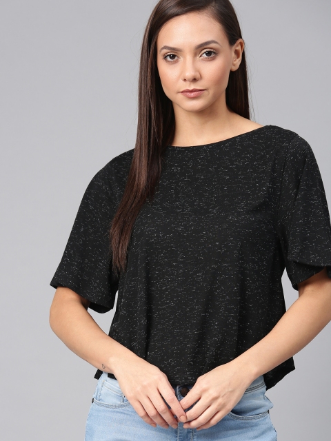 

American Crew Women Black Solid Boxy Top
