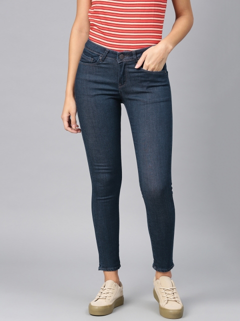 

American Crew Women Blue Slim Fit Mid-Rise Clean Look Stretchable Cropped Jeans