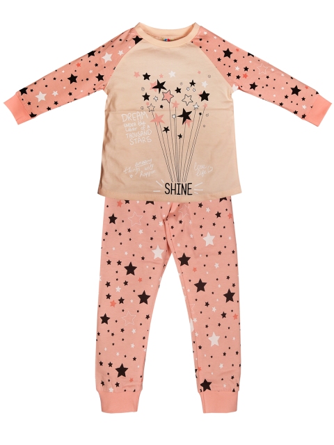 

ventra Girls Peach-Coloured Printed Night suit