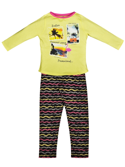 

ventra Girls Yellow & Black Printed Night suit