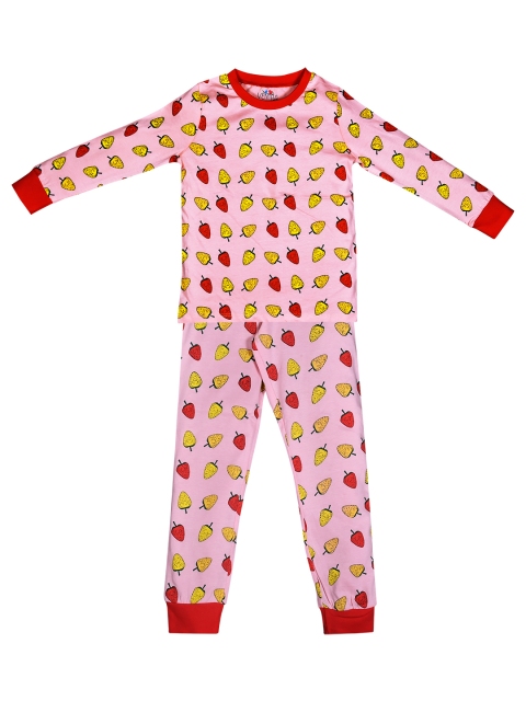 

ventra Girls Peach-Coloured Printed Night suit