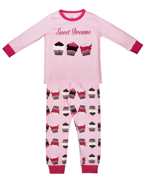 

ventra Girls Pink Printed Night suit