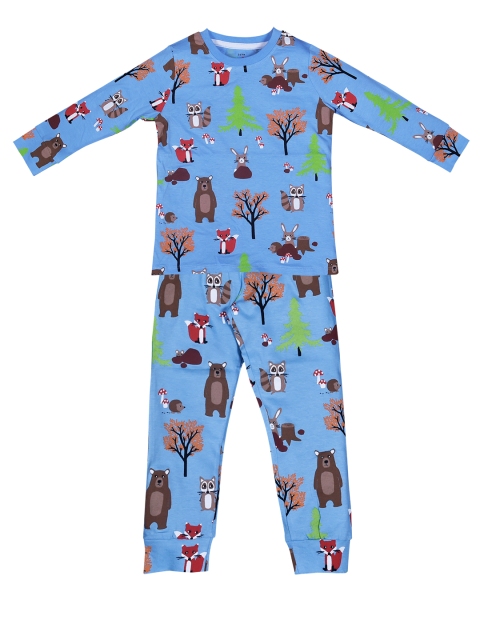 

ventra Girls Blue & Brown Printed Nightsuit