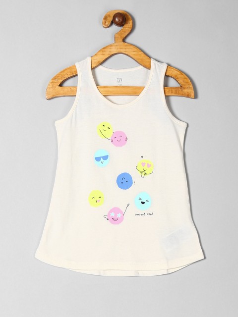 

GAP Girls Cream-Coloured Printed Pure Cotton Top
