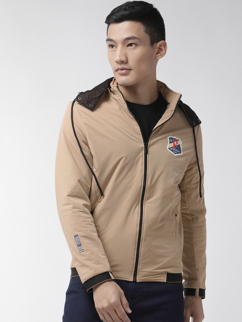 

Fort Collins Men Beige Solid Hooded Bomber