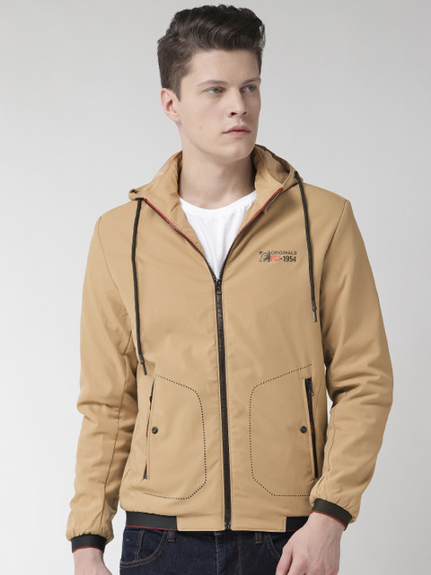 

Fort Collins Men Khaki Solid Tailored Jacket with Detachable Hood