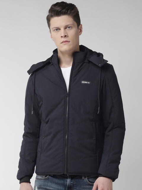 

Fort Collins Men Navy Blue Solid Padded Jacket with Detachable Hood