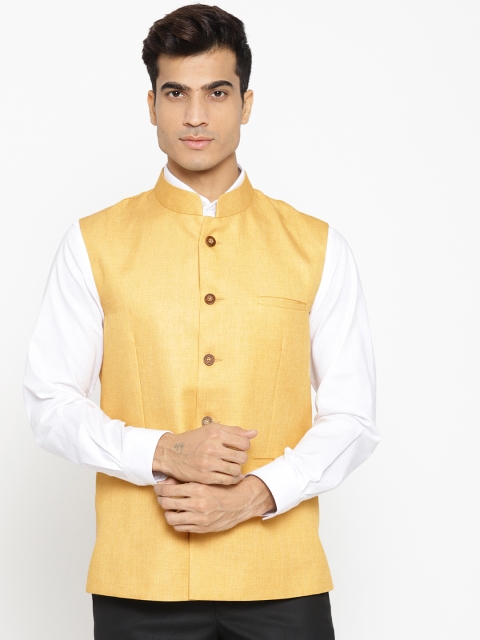 

rasm Men Yellow Solid Nehru Jacket