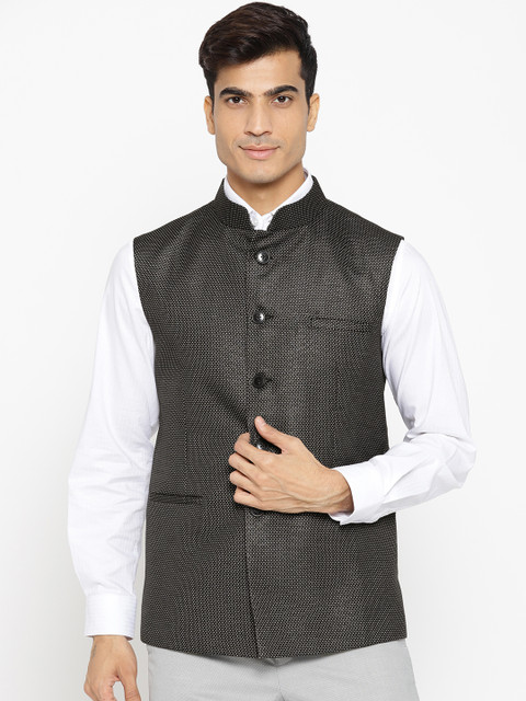 

rasm Men Black & White Woven-Design Nehru Jacket