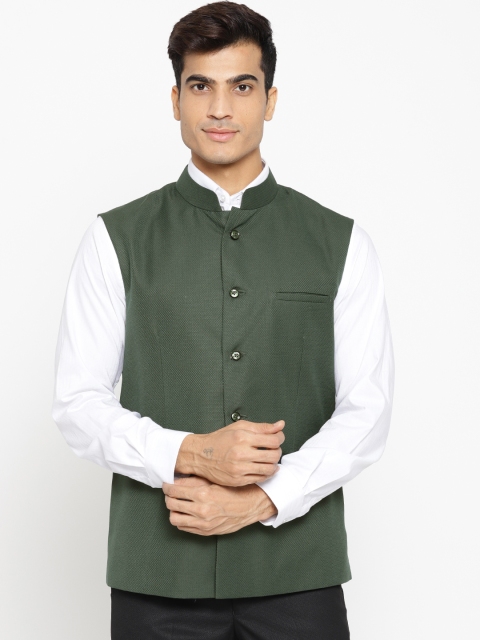 

rasm Men Green Woven-Design Nehru Jacket
