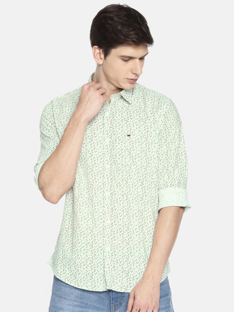 

Peter England Casuals Men Sea Green & White Slim Fit Printed Casual Shirt