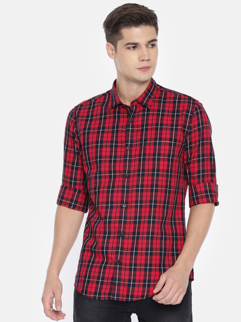 

Peter England Casuals Men Red & Navy Blue Slim Fit Checked Casual Shirt