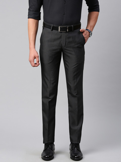 

Peter England Men Grey Slim Fit Self Design Regular Trousers