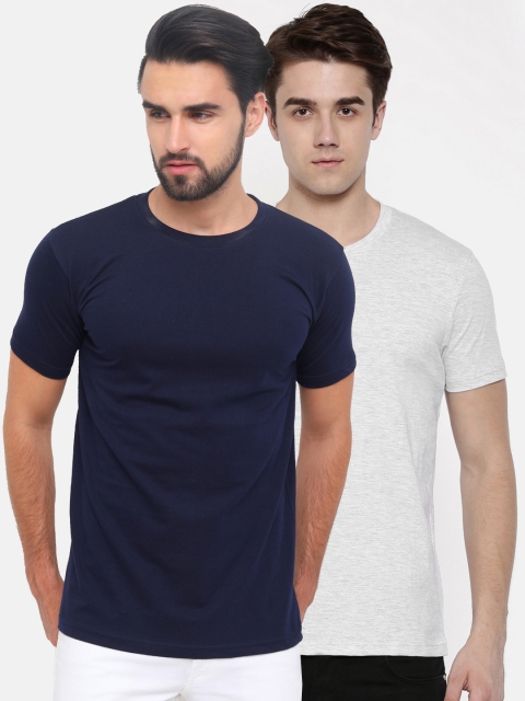 

Bushirt Men Set of 2 Solid Round Neck T-shirt, Navy blue