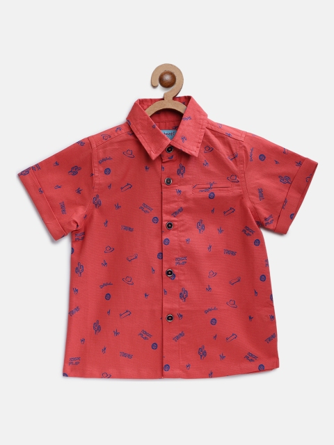 

Nauti Nati Boys Coral Orange & Blue Regular Fit Printed Casual Shirt